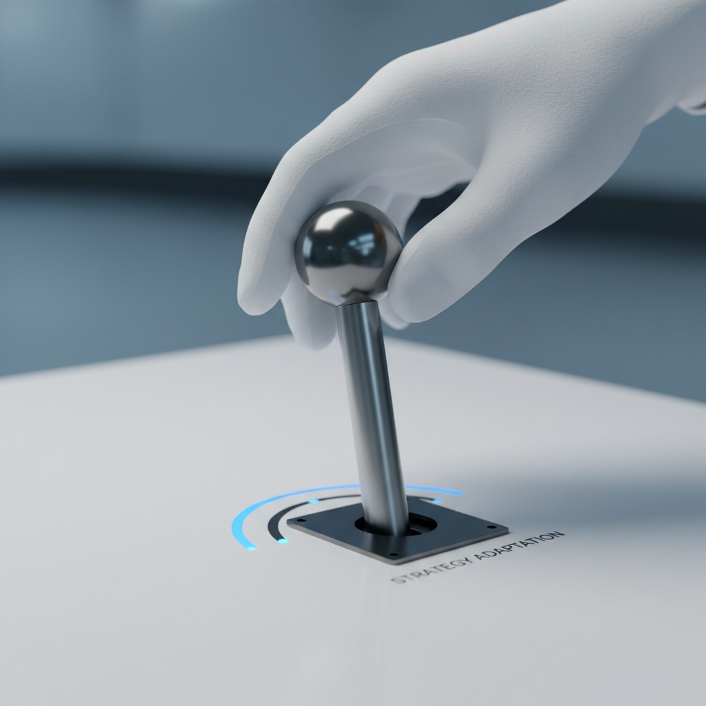 Hand verstellt eleganten Hebel auf minimalistischem Bedienpult.